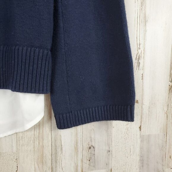 Simply Vera Vera Wang Lace Up Mock Layer Sweater Navy Blue White Size Small - Picture 10 of 12